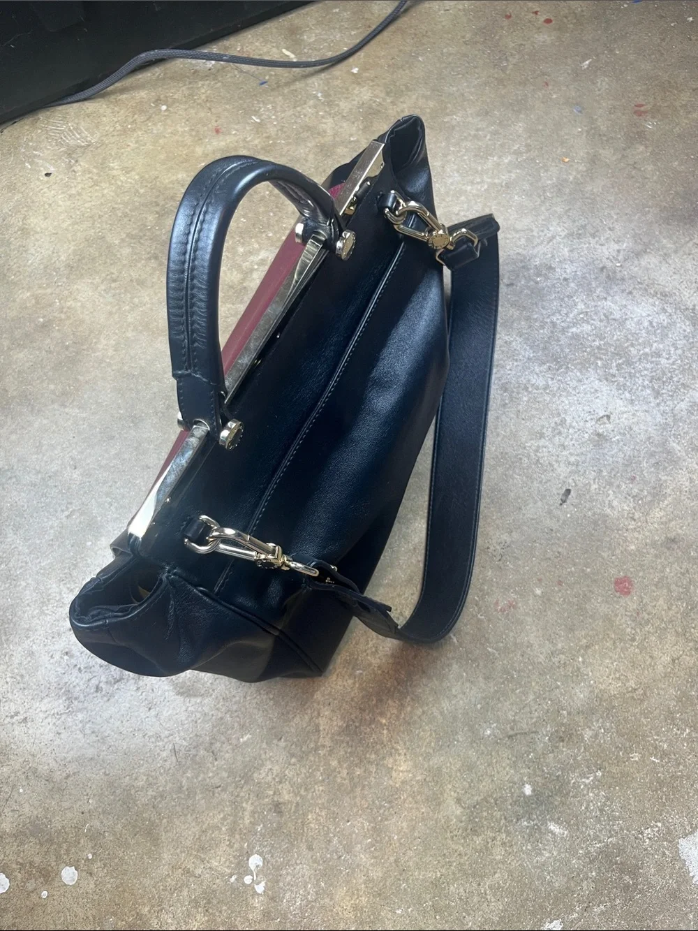 Furla Cortina Shoulder/Tote Bag in Burgandy and black
